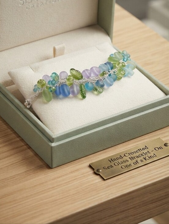 Handcrafted Jewelry - NWOT Artisan Women's Multicolor Wire Beaded Bracelet Sea Glass Color